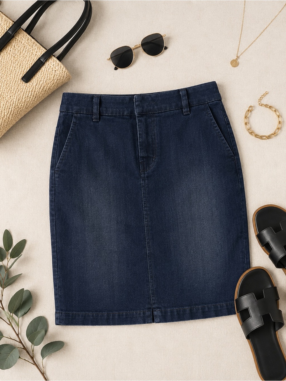 Liverpool Dark Indigo Denim Pencil Skirt with pockets size 29